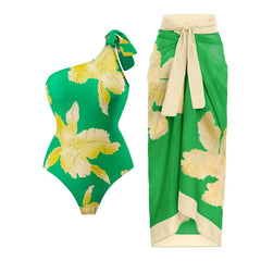 V-Neck Tie-Strap Swimsuit and Wrap Skirt Set