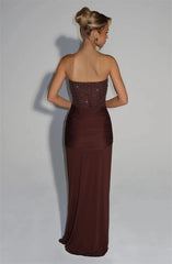 Sequin Strapless Draped Waist Evening Gown