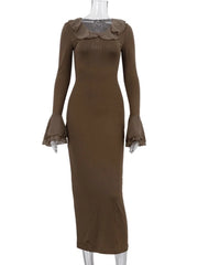 Brown dress with ruffled sleeves