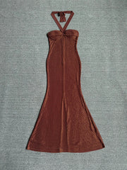 Brown Sequin Bow Strapless Floor-Length Dress