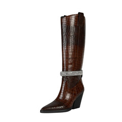 Embellished Pointed Toe Knee-High Western Boots