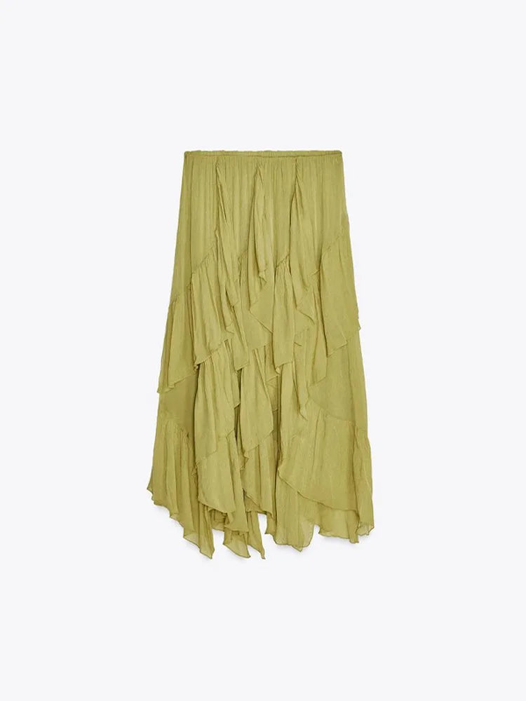 Green layered skirt on a white background