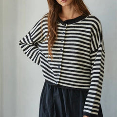 Striped Knit Collar Cropped Cardigan