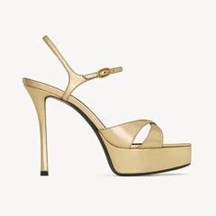 Gold metallic platform stiletto heel sandals