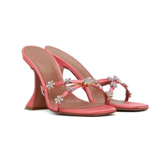 Floral Embellished Square Toe Heels