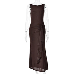 Solid Tank Ruched Waist Maxi Dress