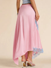 Satin Lace Patchwork Maxi Skirt