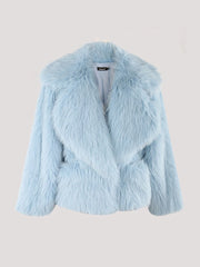 Sky blue fluffy shawl collar jacket