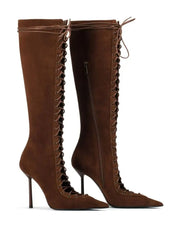 Lace Up Knee High Heel Boots