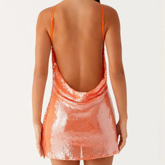 Halter Neck Sequin Cutout Mini Dress