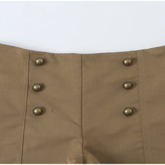 Brown Stand Collar Long Sleeve Pocket Jacket and Shorts Two Piece Set