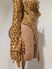 Golden Eye Embellished Rhinestone Bodysuit