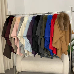 Fur Collar Knit Poncho