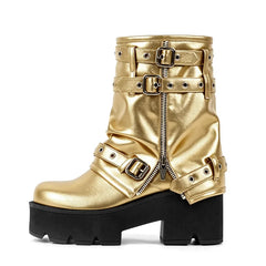 Buckle Strap Platform Ankle Boots