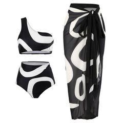 Tie-Strap V-Neck One-Piece Swimsuit with Matching Sarong Set