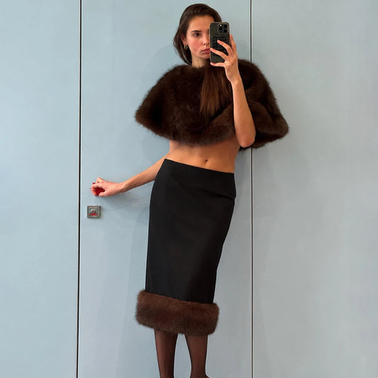 Faux fur shawl and maxi skirt set