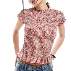 Smocked Plaid Peplum Top