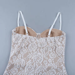 Spaghetti Strap Floral Lace White Maxi Dress