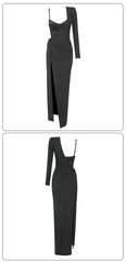 Black One-Shoulder Bralette Cut-Out Bodysuit Maxi Dress