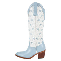 Pink Bow Quilted Knee High Cowgirl Boots