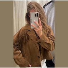 Faux Suede Fringe Crop Jacket