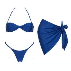 Blue Twisted Bandeau Bikini and Chiffon Cover up Set
