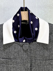 Grey Square-Collar Buttoned Top & A-Line Mini Skirt Set