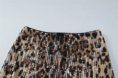 Sparkle Leopard Print Strapless Top And Midi Skirt Matching Set