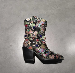 Embroidered Pointed Toe Boots
