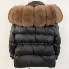 Hooded Down Jacket with Fur Trim Puffer Coat