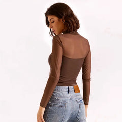 Stand Collar Long Sleeve Sheer Top