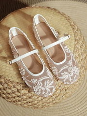 Embroidered Mesh Ballet Flats