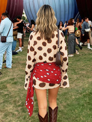 Printed Scarf Wrap Long Sleeve Shirt Mini Dress