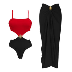 One-Shoulder Draped Bodysuit and Wrap Skirt Set