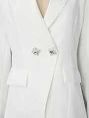 White Crystal Double Button Lapel Collar Blazer