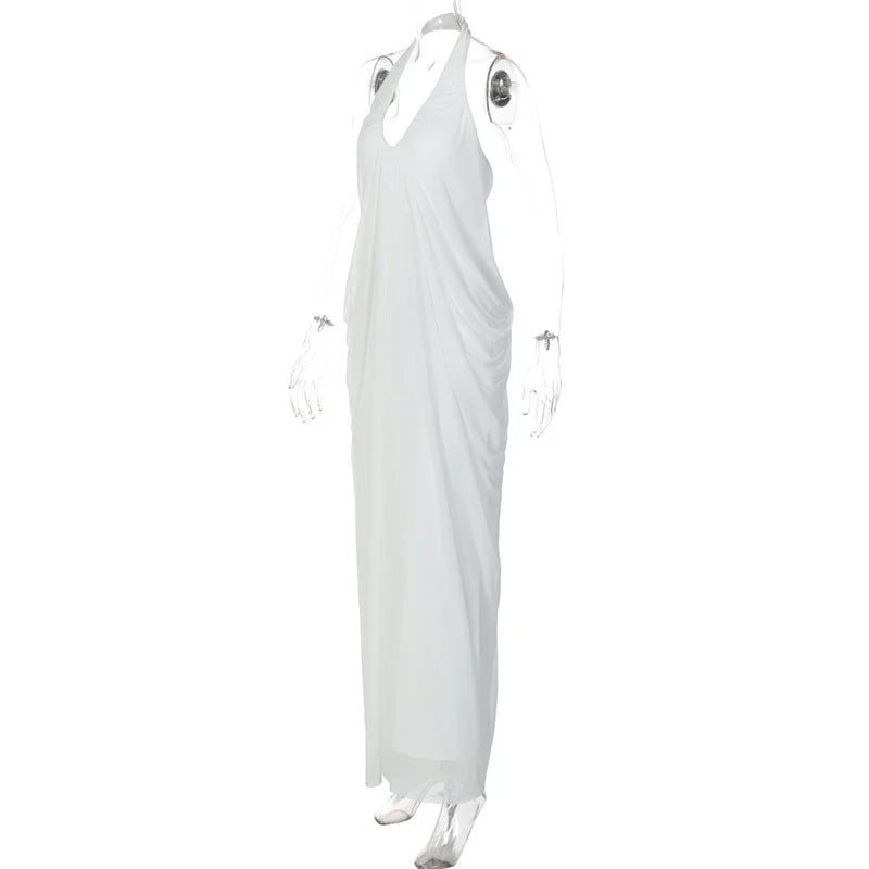 White halter neck dress on a white background