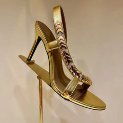 Gold Chain Rhinestone Slingback Heels