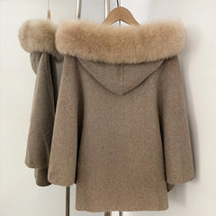 Fur Collar Wool Blend Coat