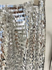 Silver Sequin Blazer And Wide Leg Pants Two-Piece Set