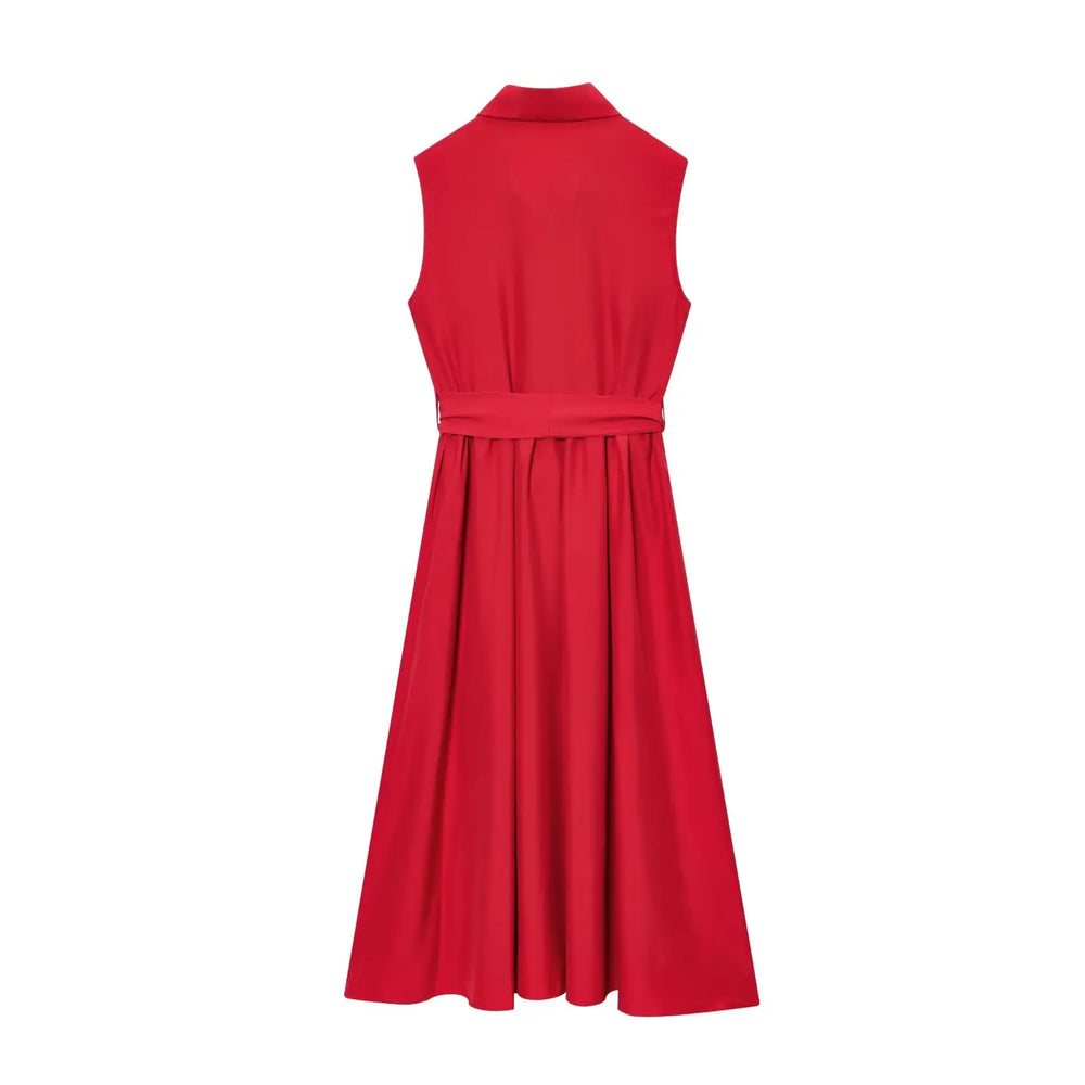 Red sleeveless dress -back