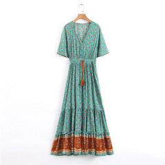 Bohemian Floral V-Neck Maxi Dress