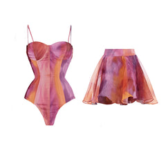 Structured corset bodysuit with adjustable straps and dramatic balloon sleeves