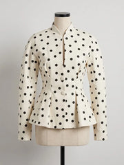 Polka Dot Peplum Long Sleeve Blazer