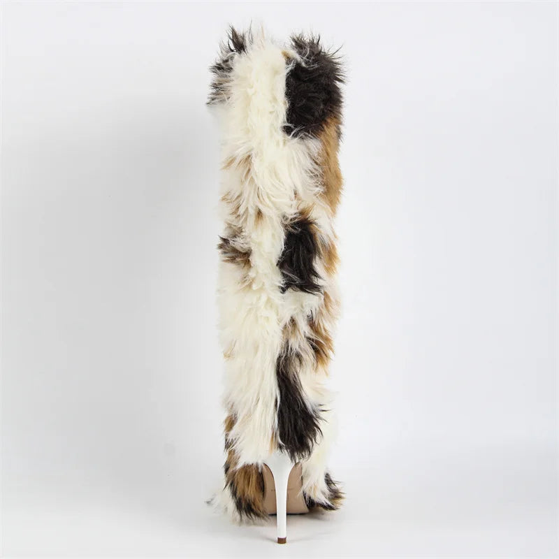 Front View Furry Knee High Boots