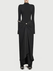 Black evening gown with a bow detail