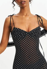 Polka Dot Spaghetti Strap Sweetheart Neck Maxi Dress