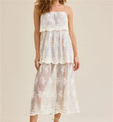 Maxi dress with floral lace overlay and spaghetti straps