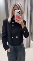 Stand Collar Cropped Tailored Jacket