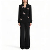 Embellished butterfly double breasted blazer with wide leg trousers