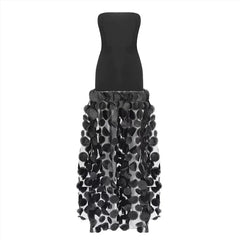 Black Strapless Hollow Flower Maxi Dress